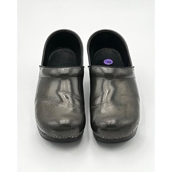 Dansko Professional Patent Leather Scandi Comfort Clogs Iridescent Pewter Womens - Picture 1 of 7
